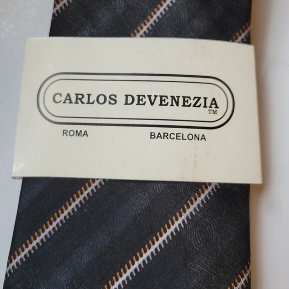 NWT Carlos Devenezia 100% Silk Handmade Striped‎ Tie Professional Career Office - Picture 2 of 5